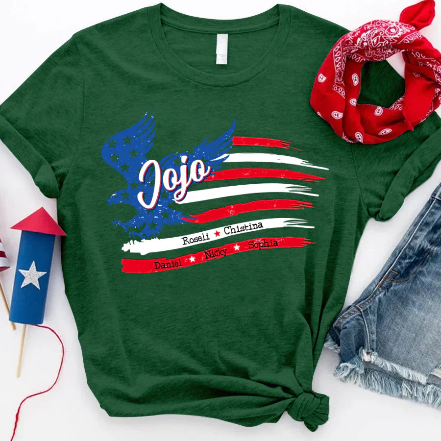 Jojo With Grandkids Names 4th Of July CTL94 T-Shirt