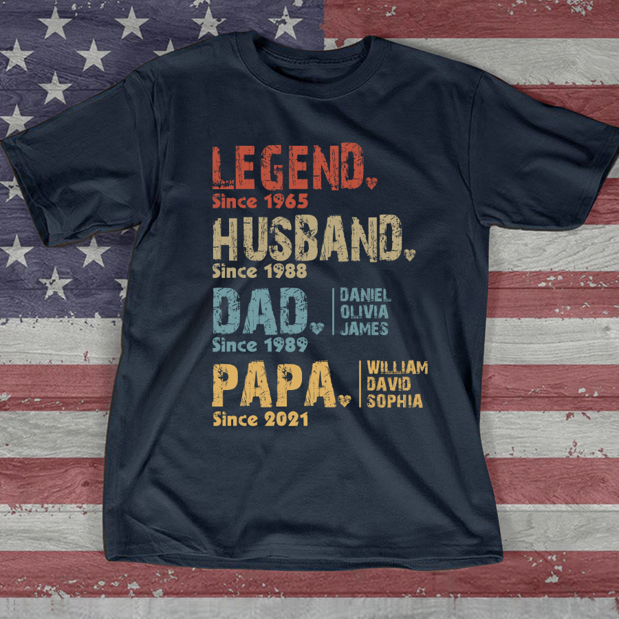 Legend Husband Dad Papa, Custom Dad Papa & Kids, Father's Day Gift TH T-Shirt