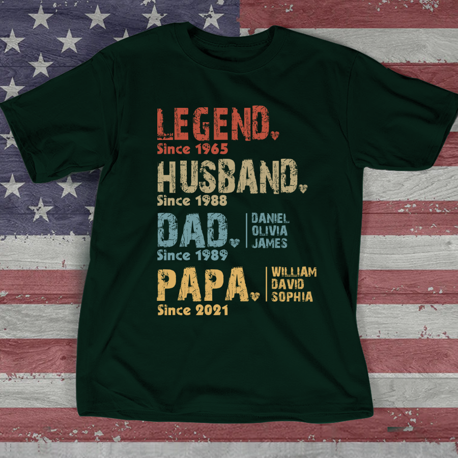 Legend Husband Dad Papa, Custom Dad Papa & Kids, Father's Day Gift TH T-Shirt