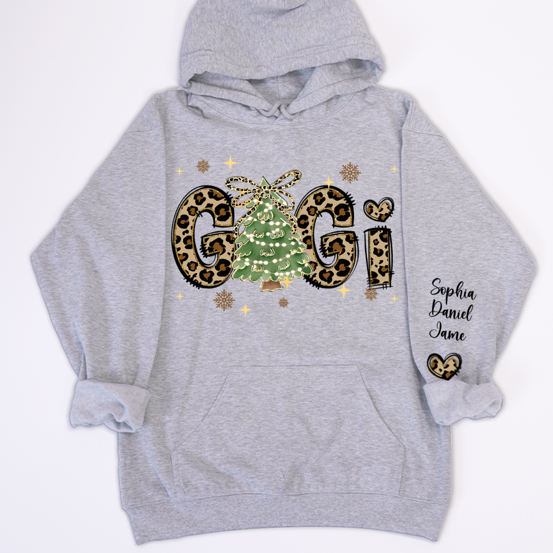 Leopard Christmas Tree Custom Gigi and Grandkids Shirt