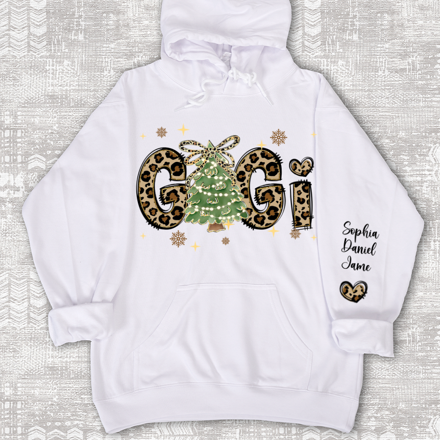 Leopard Christmas Tree Custom Gigi and Grandkids Shirt