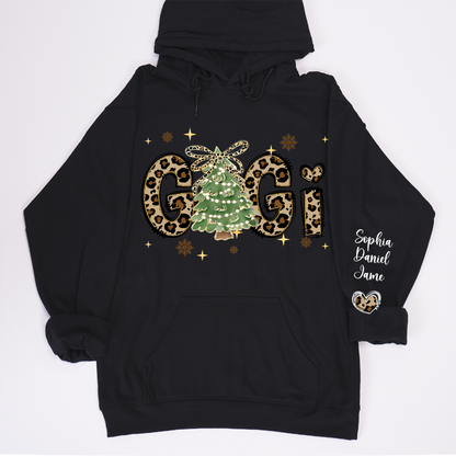 Leopard Christmas Tree Custom Gigi and Grandkids Shirt