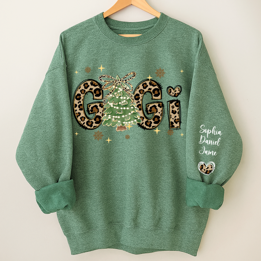 Leopard Christmas Tree Custom Gigi and Grandkids Shirt