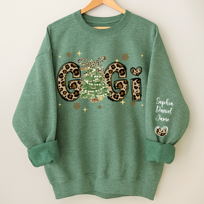 Leopard Christmas Tree Custom Gigi and Grandkids Shirt