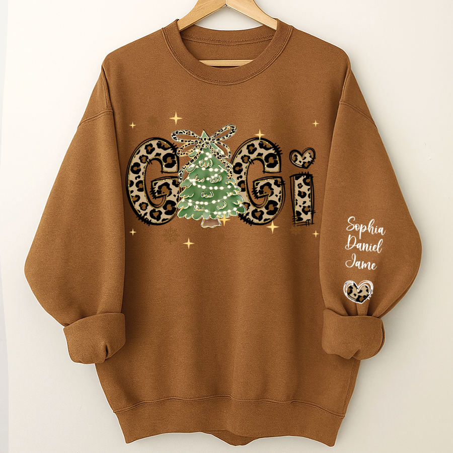 Leopard Christmas Tree Custom Gigi and Grandkids Shirt
