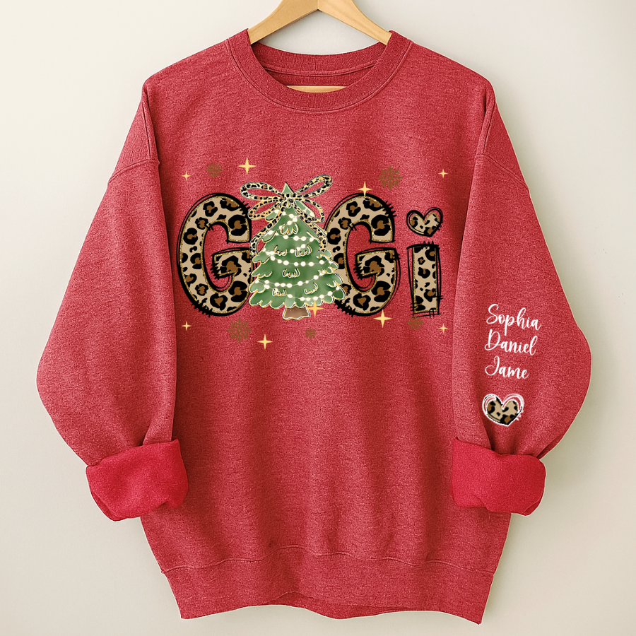 Leopard Christmas Tree Custom Gigi and Grandkids Shirt