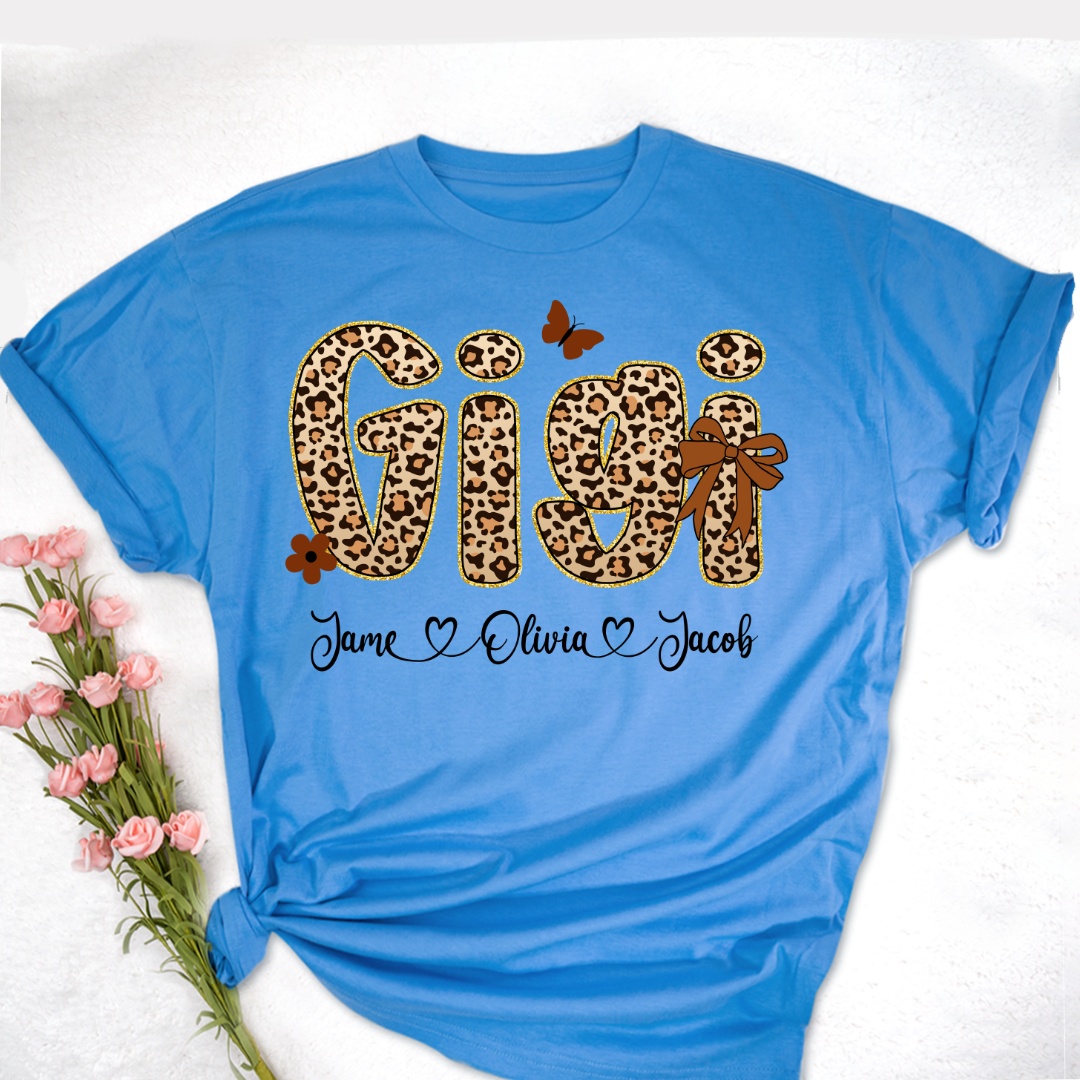 Leopard Gigi Bow Custom Grandma And Grandkids Shirt