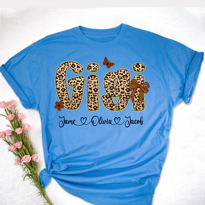 Leopard Gigi Bow Custom Grandma And Grandkids Shirt