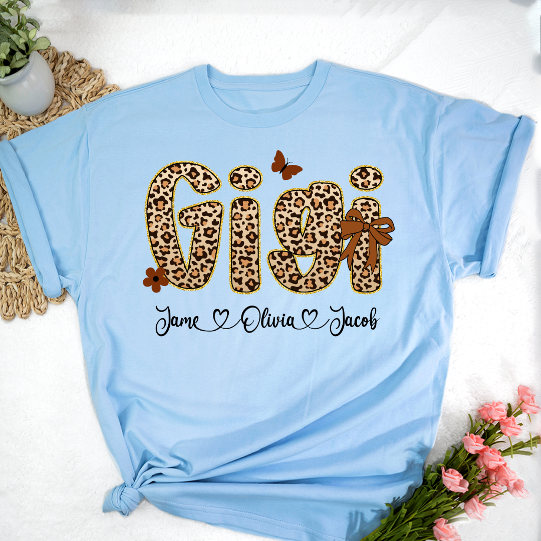 Leopard Gigi Bow Custom Grandma And Grandkids Shirt