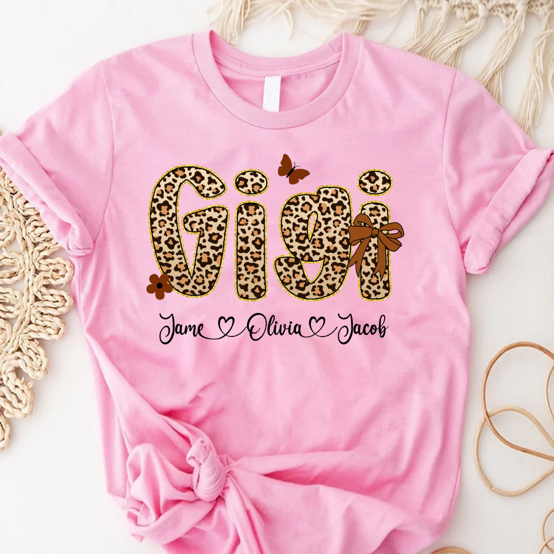 Leopard Gigi Bow Custom Grandma And Grandkids Shirt