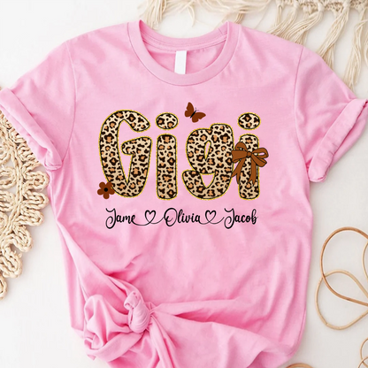 Leopard Gigi Bow Custom Grandma And Grandkids Shirt