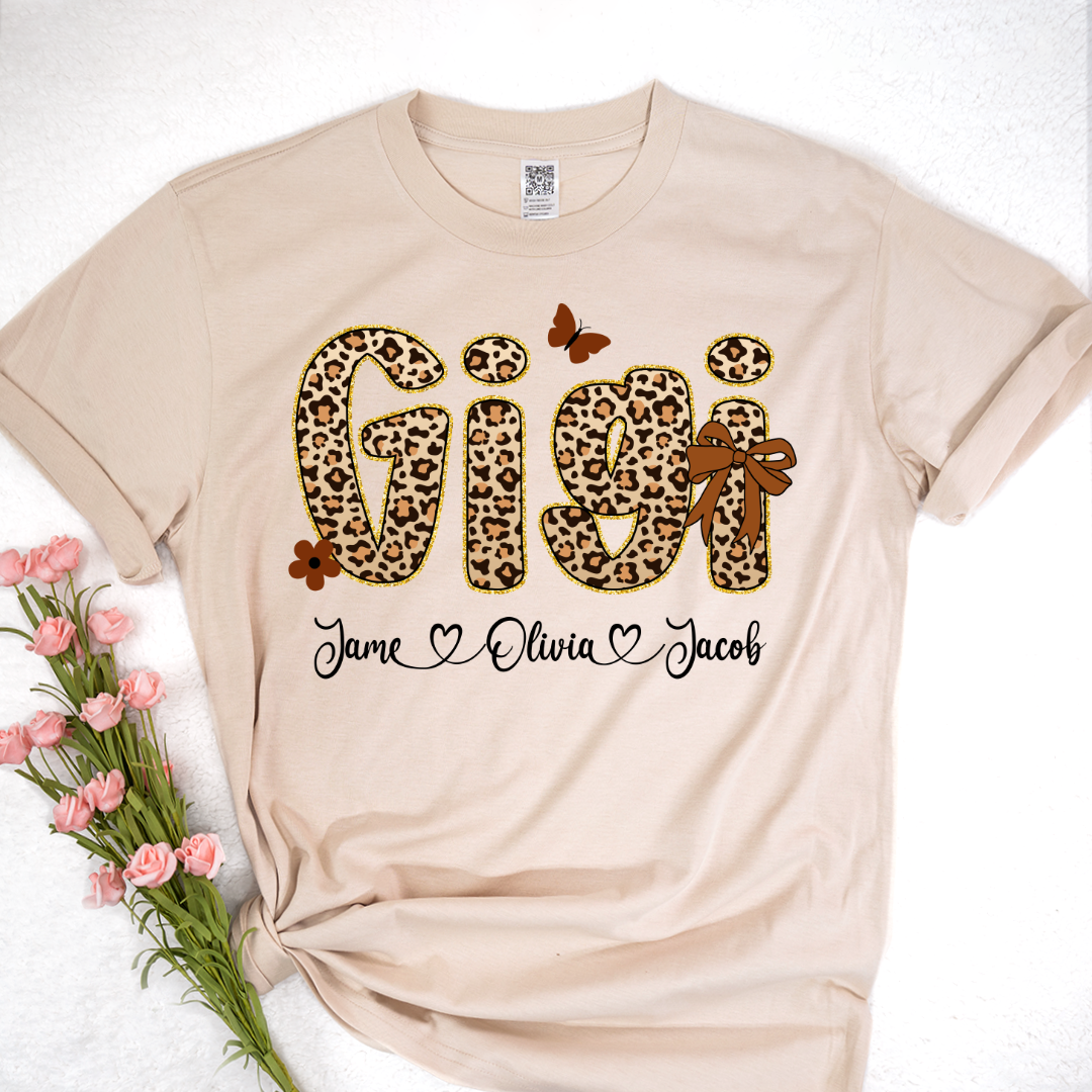 Leopard Gigi Bow Custom Grandma And Grandkids Shirt