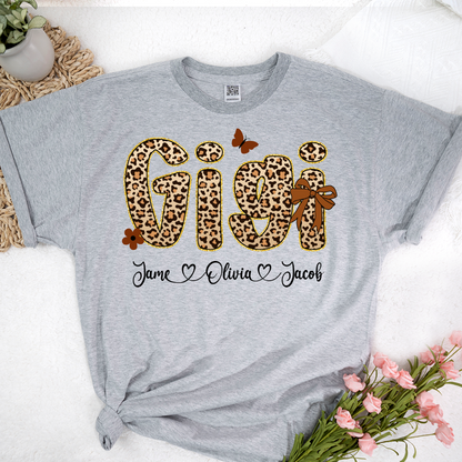 Leopard Gigi Bow Custom Grandma And Grandkids Shirt