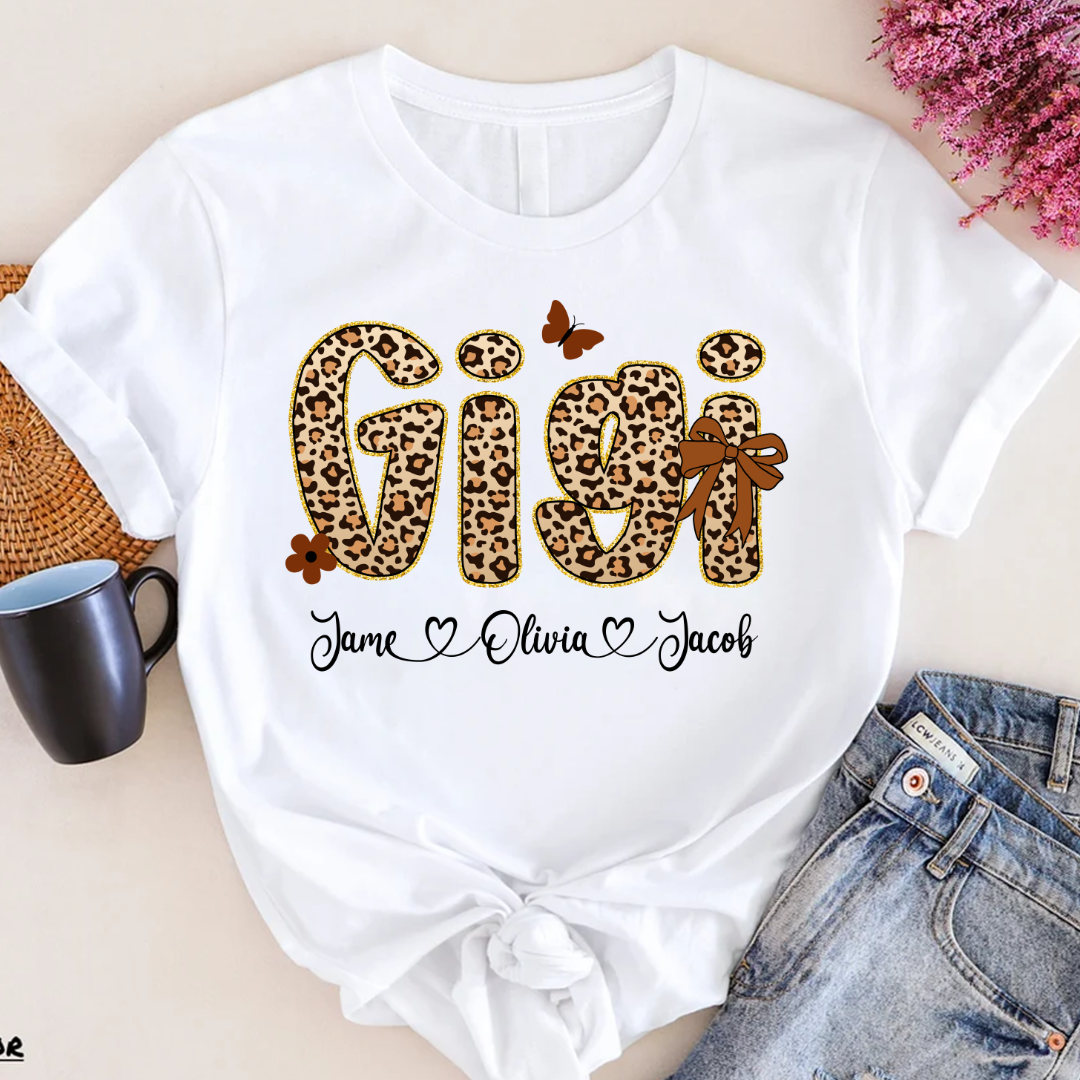 Leopard Gigi Bow Custom Grandma And Grandkids Shirt