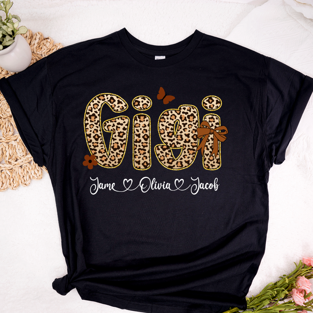 Leopard Gigi Bow Custom Grandma And Grandkids Shirt