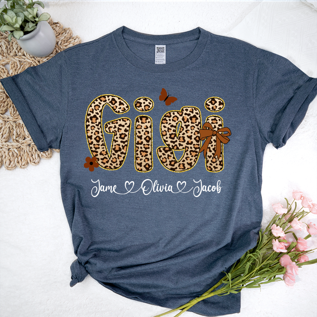 Leopard Gigi Bow Custom Grandma And Grandkids Shirt