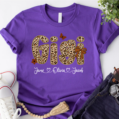 Leopard Gigi Bow Custom Grandma And Grandkids Shirt