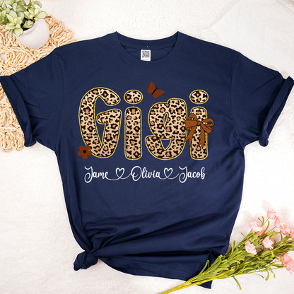 Leopard Gigi Bow Custom Grandma And Grandkids Shirt