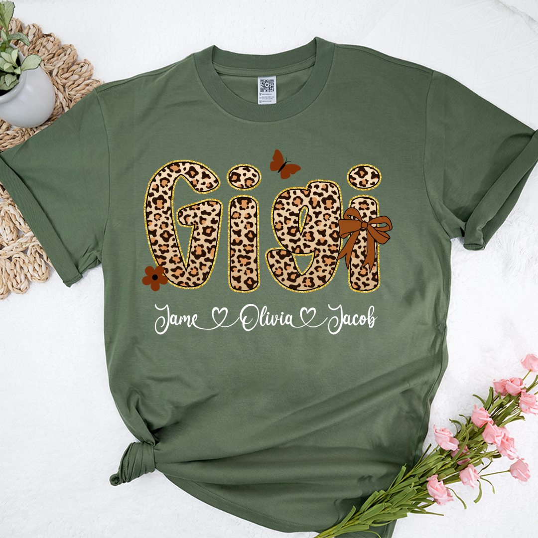 Leopard Gigi Bow Custom Grandma And Grandkids Shirt