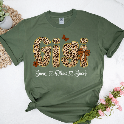 Leopard Gigi Bow Custom Grandma And Grandkids Shirt