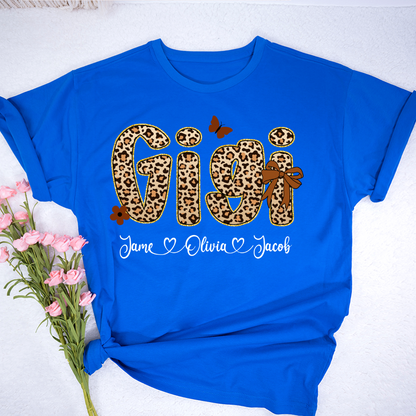 Leopard Gigi Bow Custom Grandma And Grandkids Shirt