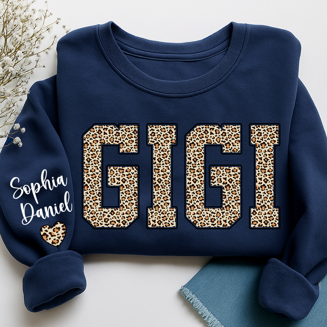Leopard Gigi Custom Mimi Mama Nana Grandma and Grankids Sweatshirt