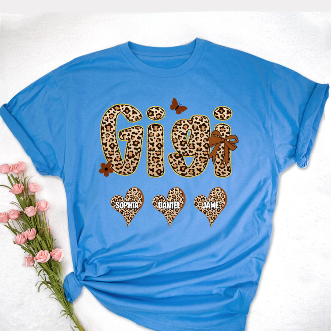 Leopard Heart Gigi Custom Grandma and Grandkids Shirt