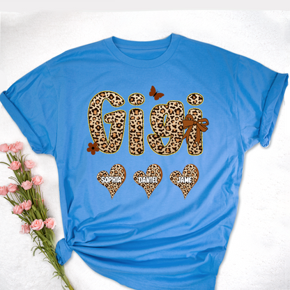 Leopard Heart Gigi Custom Grandma and Grandkids Shirt