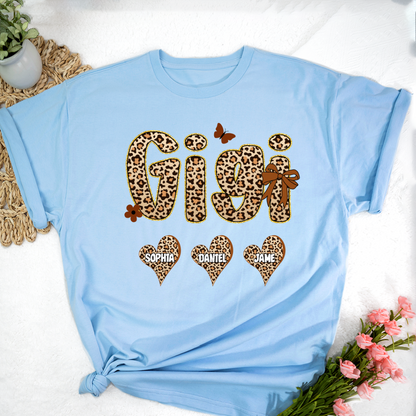Leopard Heart Gigi Custom Grandma and Grandkids Shirt