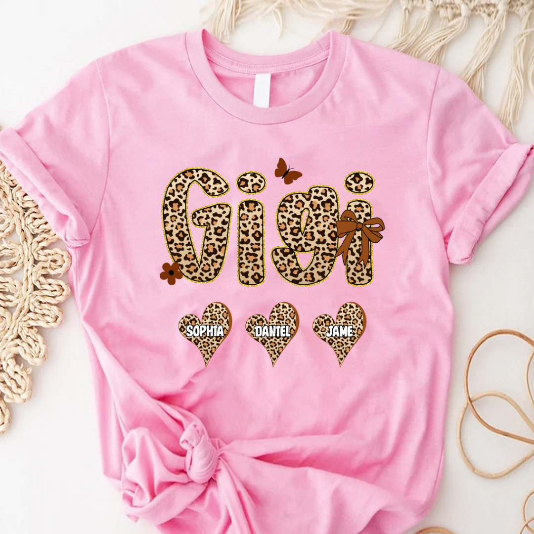 Leopard Heart Gigi Custom Grandma and Grandkids Shirt
