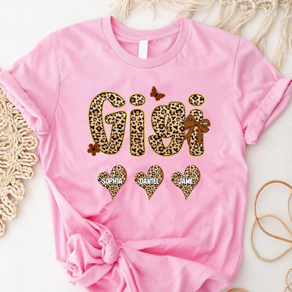 Leopard Heart Gigi Custom Grandma and Grandkids Shirt