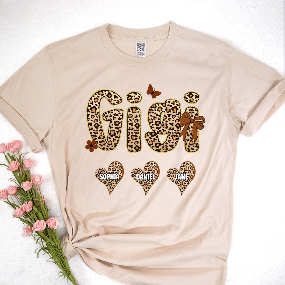Leopard Heart Gigi Custom Grandma and Grandkids Shirt