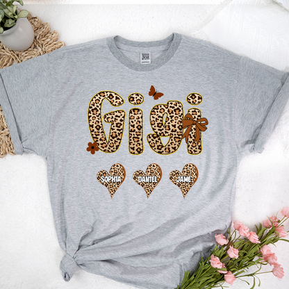 Leopard Heart Gigi Custom Grandma and Grandkids Shirt