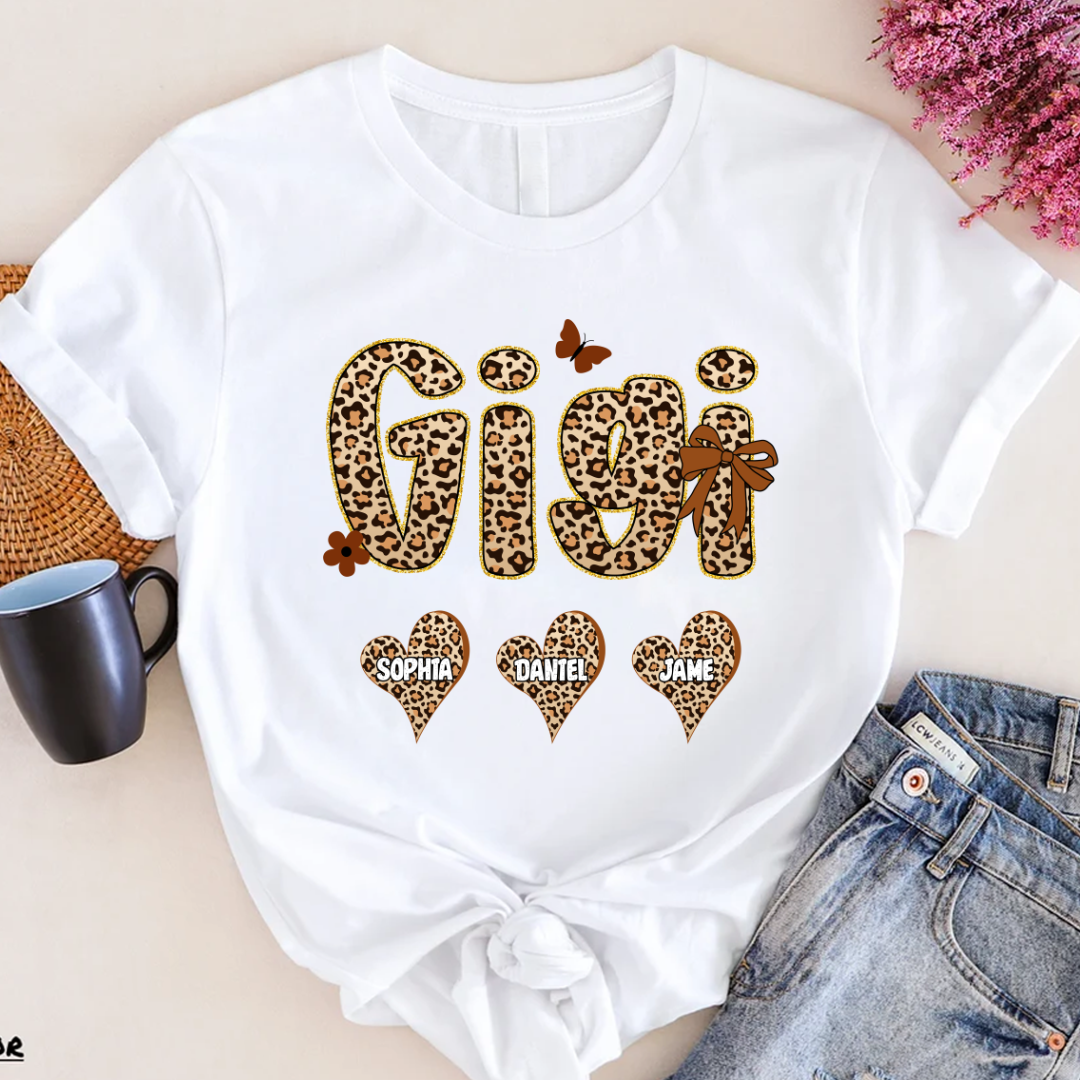 Leopard Heart Gigi Custom Grandma and Grandkids Shirt