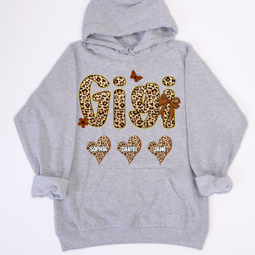 Leopard Heart Gigi Custom Grandma and Grandkids Shirt