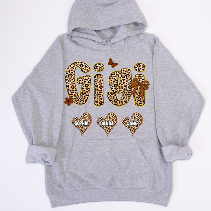Leopard Heart Gigi Custom Grandma and Grandkids Shirt