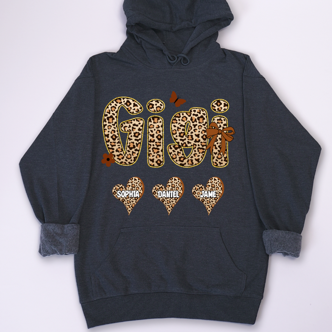 Leopard Heart Gigi Custom Grandma and Grandkids Shirt