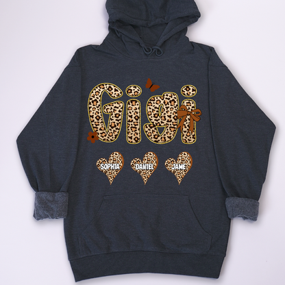 Leopard Heart Gigi Custom Grandma and Grandkids Shirt