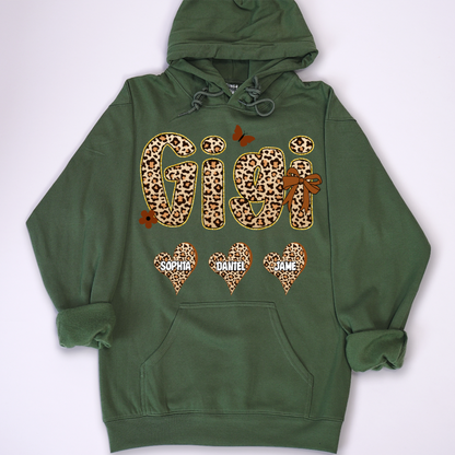 Leopard Heart Gigi Custom Grandma and Grandkids Shirt