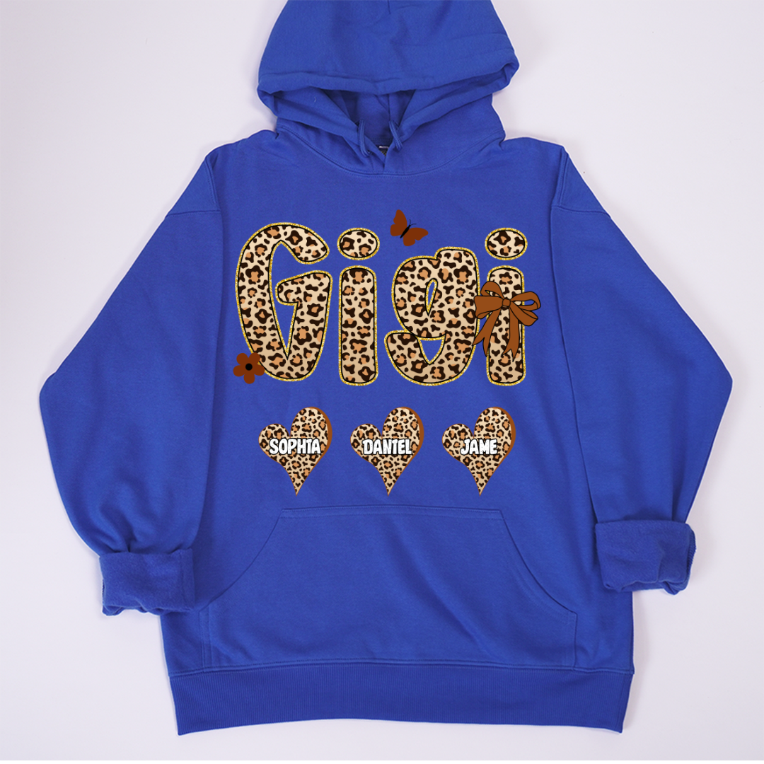 Leopard Heart Gigi Custom Grandma and Grandkids Shirt