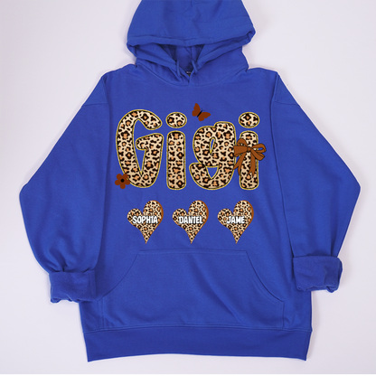Leopard Heart Gigi Custom Grandma and Grandkids Shirt