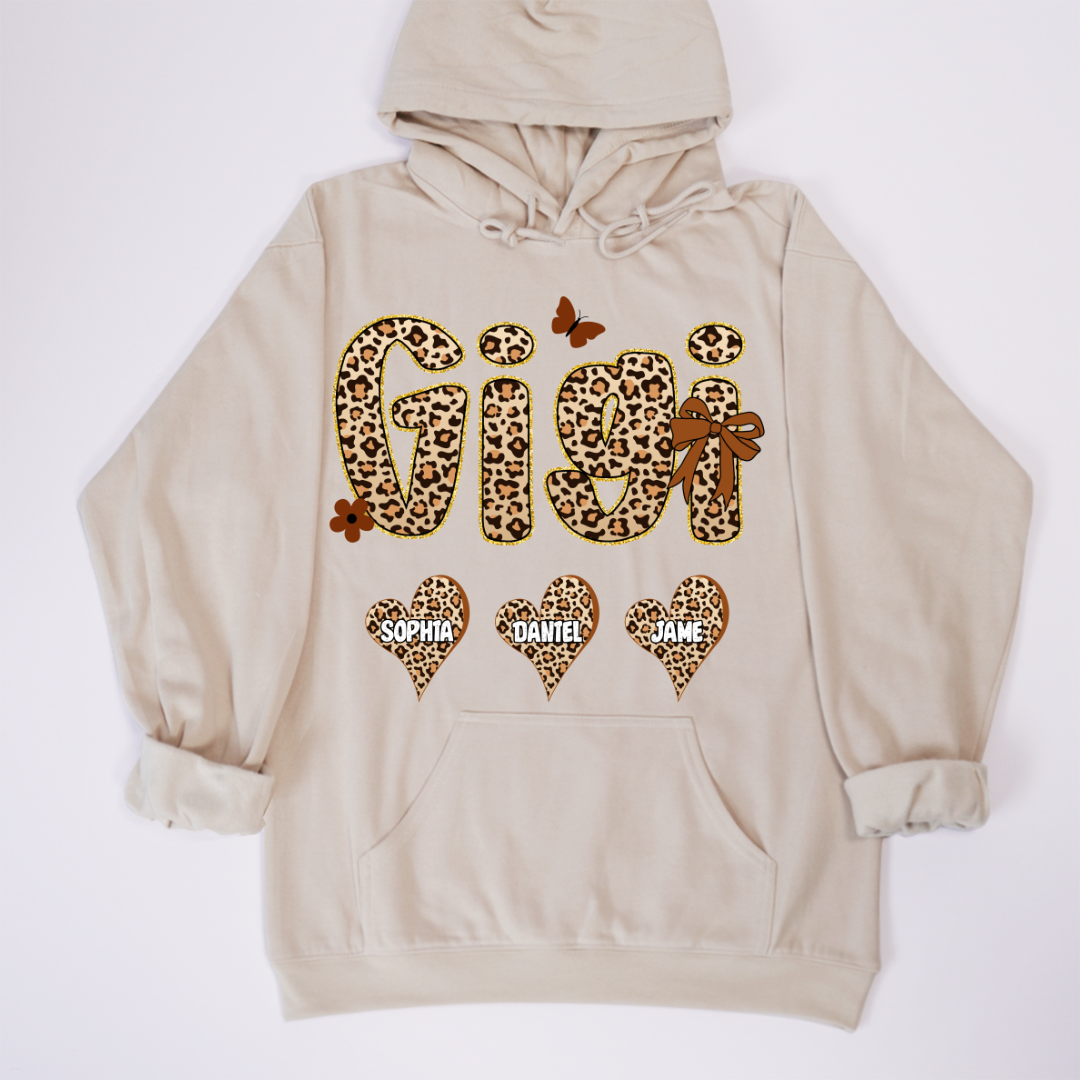 Leopard Heart Gigi Custom Grandma and Grandkids Shirt
