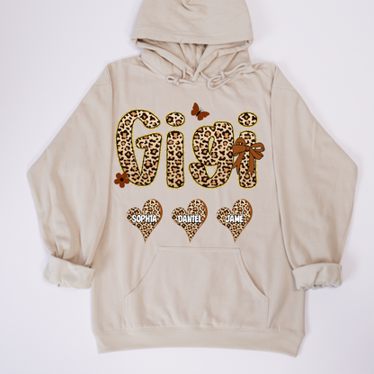 Leopard Heart Gigi Custom Grandma and Grandkids Shirt