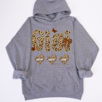 Leopard Heart Gigi Custom Grandma and Grandkids Shirt