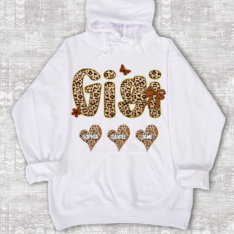 Leopard Heart Gigi Custom Grandma and Grandkids Shirt