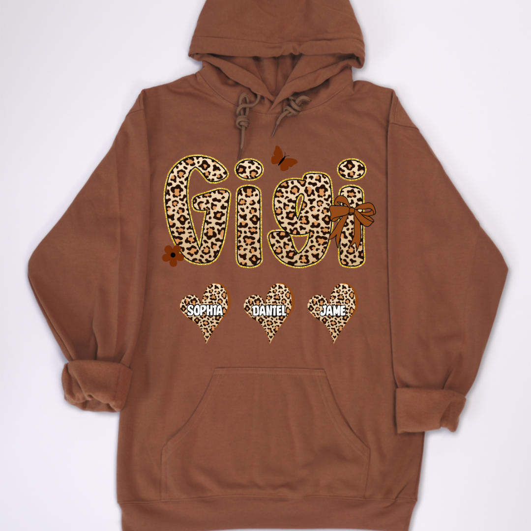 Leopard Heart Gigi Custom Grandma and Grandkids Shirt