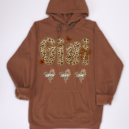 Leopard Heart Gigi Custom Grandma and Grandkids Shirt