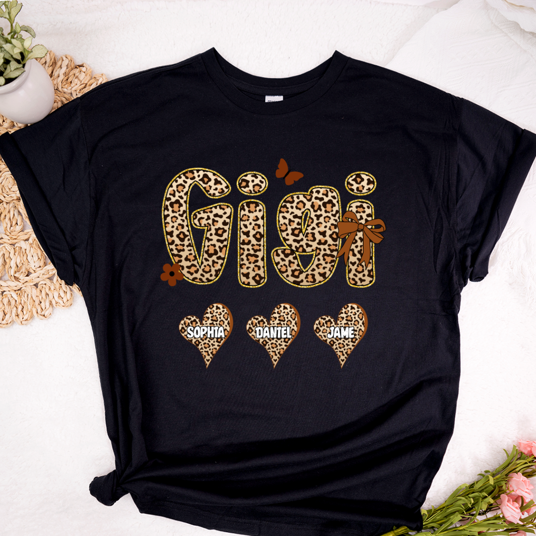 Leopard Heart Gigi Custom Grandma and Grandkids Shirt