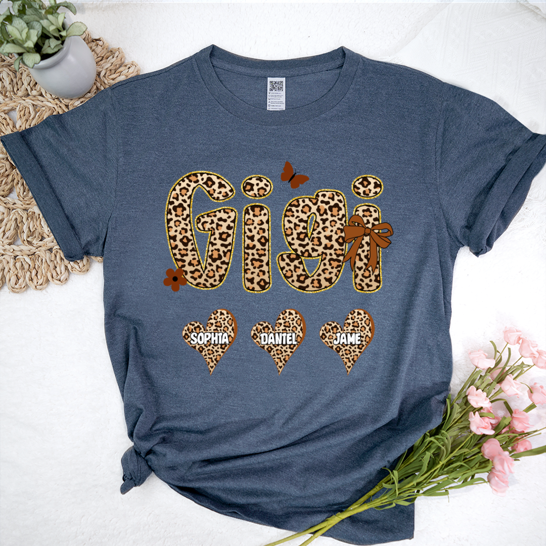 Leopard Heart Gigi Custom Grandma and Grandkids Shirt
