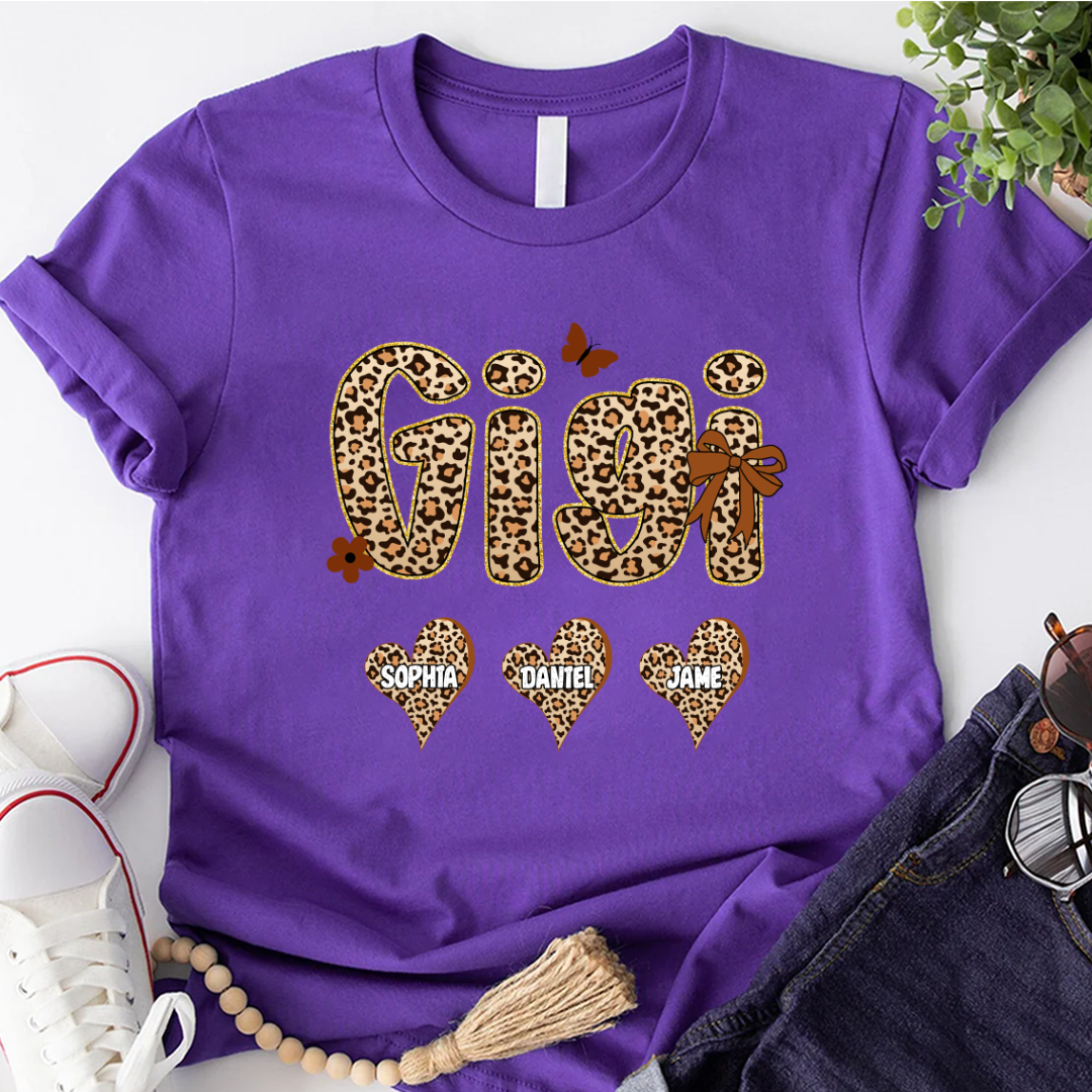 Leopard Heart Gigi Custom Grandma and Grandkids Shirt